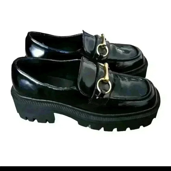 Urban Outfitters Womens Black Boca Patent Leather Lug Chunky Platform  Loafers 8 - Picture 3 of 14